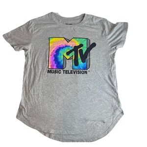 MTV Women's Gray Tie Dye Logo Graphic Tee‎ Retro Vintage Style Street Wear Large